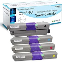 Compatible C332 MC363 Toner Cartridge for Oki C332 C332dn C332dnw MC363 MC363dn MC363dnw Printers High Yield 3500 & 3000 Pages 46508712 46508711 46508508 710 4776508709 (BK/C/Y/M)