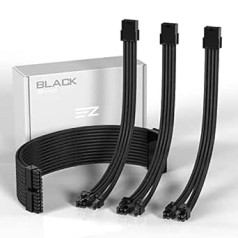 EZDIY-FAB PSU Cable Extension Kit, Braided ATX Cable Extension, Soft Nylon Braided with Comb Set 24PIN / 8PIN to 6+2Pin / 8PIN to 4+4PIN-300MM Black