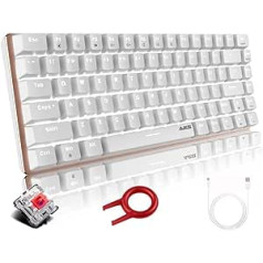 Hoopond AK33 Mechanical Gaming Keyboard, White LED Backlight, USB Cable, 82 Keys, Compact Mechanical Keyboard with Anti-Ghosting Keys for Gamers and Typists (Red Switch, White)