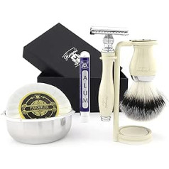 Safety Razor Set for Men, 6-in-1 Shaving Brush Set with Razor, Razor Stand, Shaving Bowl, Shaving Soap, Alum Pen - Wet Razor Men's Shaving Set Gift