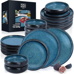 Moritz & Moritz Solid 18-Piece Stoneware Crockery Set for 6 People - Crockery Set, 6 Dinner Plates, Small Plates, Deep Plates