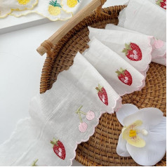 Mausouca 3 yard White Cotton Lace Ribbon, 10 cm Wide, Fruit Pattern, Embroidery, Lace Trim, Bow, Wave Edge for DIY Sewing, Clothing Decoration (Strawberry Pattern)