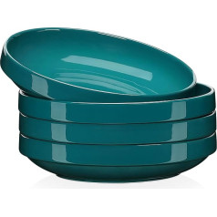 LOVECASA Porcelain Dinner Service, 4-Piece Soup Plate Set, Deep Plate Set, Pasta Plate, Pasta Plate, Salad Plate, Stackable Crockery Set for 4 People, 1020 ml, Dark Green