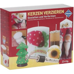 Pebaro 0277W Geschenkset zum Verzieren von Kerzen: Kerzenkolben, Minibügeleisen, Messingbürste, Schreibspitze, Kerzen, Servietten mit Weihnachtsmotiven zum Aufbügeln, Basteln mit Wachs, Weihnachtsdeko