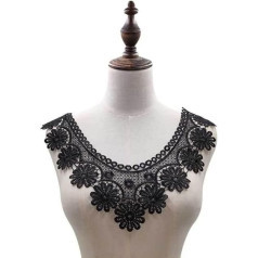 Floral Embroidery, Lace Cutout, Embellishment, Sewing, Applique, Trim, Lace Fabric, Dress, Accessories, Scrapbooking, Fake Collar-Black
