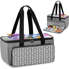 Yarwo Yarn Storage Bag, Knitting Bag for Storing Wool, Large Capacity Handmade Bag for Crochet Hooks, Knitting Yarn and Knitting Accessories, Grey with Arrow Pattern