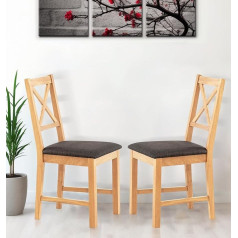 Hallowood Furniture Small Solid Oak Dining Chairs Set of 2 with Charcoal Linen Fabric Seat Pad for Home, Restaurant and Cafe