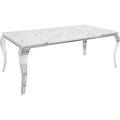 Invicta Interior Elegant Dining Table Modern Baroque 200 cm Glass Top in Marble Look Stainless Steel Legs Conference Table