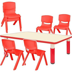 Alles-Meine.de Gmbh Children's Furniture Set - Table + 6 Children's Chairs - Choice of Sizes and Colours - Red - Height Adjustable - 1 to 8 Years - Plastic - for Indoor and Outdoor Use - Children's