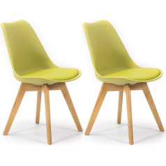 Vs Venta-Stock Klara Set of 2 Nordic Green Dining Chairs with Wooden Leg and Padded Seat