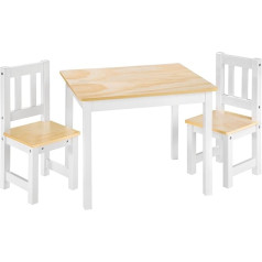 Tectake 402376 Wooden Table and 2 Chairs Natural White