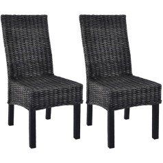 Vidaxl Dining Room Chairs, Set of 2, Dining Room Chairs, High-Backed Chair, Kitchen Chair, Handmade, Wicker Chair for Dining Room, Kitchen, Black Kubu Rattan, Mango Wood