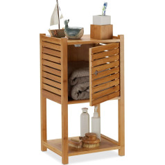 Relaxdays Bamboo Bathroom Shelf, 2 Shelves & 1 Compartment with Door, Bathroom & Kitchen, Slim, Small, Bathroom Furniture HBT 62.5 x 35 x 29 cm, Natural