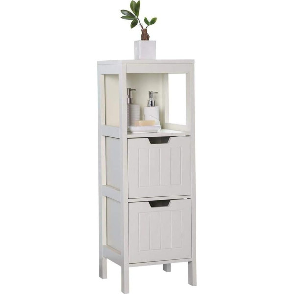 Etnic Art Etnicart Bathroom Cabinet White Wood MDF 30 x 30 x 89 cm Space Saving Multi-Purpose Cabinet Bathroom Furniture Cabinet Two Drawers 2 Shelves Multi-Purpose Container