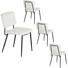 Meuble Cosy Dining Room Chairs, Set of 4, Kitchen Chairs, Ergonomic Living Room Chairs, Upholstered Chairs with Backrest, Seat Made of Bouclé Terry Cloth Metal Legs, Scandinavian, White, 54 x 45 x 82