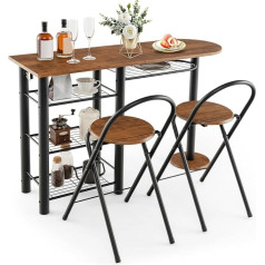Homasis Bar Table with 2 Bar Stools Set, Bar Table Set with 4 Storage Shelves, Dining Table with 2 Chairs, Kitchen Table with 2 Folding Bar Chairs, Kitchen Counter Dining Set for Living Room, Dining