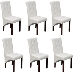 Tidyard Set of 6 Dining Room Chairs Classic Dining Room Chairs Wood and Faux Leather 43 x 52 x 95 cm White Ergonomic Backrest