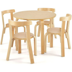 Goplus 5-Piece Children's Furniture Set Made of Bentwood with 1 Table and 4 Chairs, Round Children's Table for Nursery, Children's Room, Daycare, Table & Chair Set for Boys Girls from 4 Years