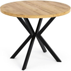 Wfl Group Round Extendable Dining Table, Loft Style Table with Metal Legs, 100 to 180 cm, Industrial Square Table for Living Room, Spacesaver, Oak Craft, 100 cm