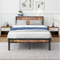 ‎Diahomy Diahomy Modern Metal Bed Frame with Slatted Base, Double/Single Bed Frame with Headboard, 120 x 200 cm, Brown