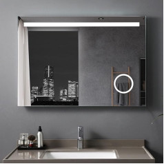 Miqu LED Bathroom Mirror 120 x 80 cm Wall Mirror with Lighting with 3x Magnification Touch Anti-Fog Bathroom Mirror Dimmable Warm White/Cool White Light 3000-6500 K