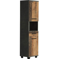 Forte Veris Side Cabinet with 2 Doors and 1 Drawer, Wood Composite, Concrete Look Dark Grey/Old - Wood Vintage, 40.2 x 186.82 x 34.8 cm