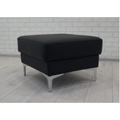 Quattro Meble Black Genuine Leather Stool Cowhide Seat Cube 60 x 55 x H 45 cm Footstool Upholstered Stool Real Leather Puff Edge Model with Trapezoidal Stainless Steel Chrome Feet