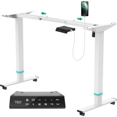 Jummico Height-Adjustable Desk Frame 73-122 cm, Table Frame Height Adjustable with Cable Tray and USB, Desk Frame Height Adjustable with 4-Position Memory (White)