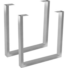 SAM U-Shape Table Frame, Set of 2, Iron Silver Painted Skid Frame for Dining Tables, Desks & Work Tables, Table Runners for DIY Projects, Industrial Design, Adjustable Floor Protector