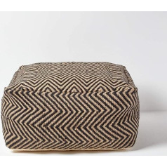 Homescapes Black and Natural Beige Square Beanbag Herringbone Design with Filling - 60x60x30 cm
