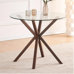 Jalourt Glass Dining Table, Modern Dining Table Made of Tempered Glass with Cross Base for 4 People, Round Large Dining Table Glass Kitchen Table