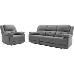 Vente-Unique Dolene Electric 3-Seater Sofa + Armchair Fabric Grey