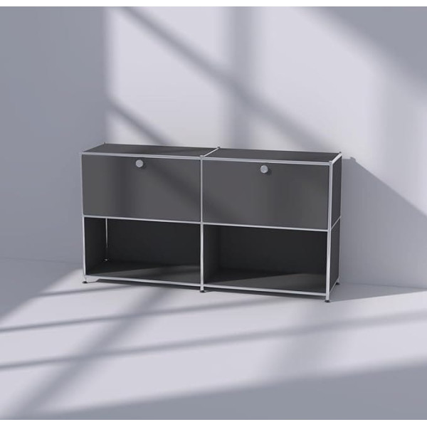 Simplink Metal Sideboard with 2 Folding Doors, Matt Grey, DIY Multi-Purpose Sideboard with Folding Doors, Ideal Storage Solution for Home, Office, Bedroom and Kitchen