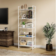 Yitahome Bookcase, 5 Tiers, Floor Standing Bookcase, Wooden Shelf and Metal Frame Bookcase, Display Storage Shelf Units for Living Room, Home Office - Pure White Bookcase