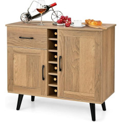 Costway Sideboard, Kitchen Cabinet with Doors and Drawers, Kitchen Chest of Drawers in Country House Style with Wine Rack for 6 Bottles, Buffet Cabinet, Wine Cabinet for Kitchen, Living Room, 90 x 40