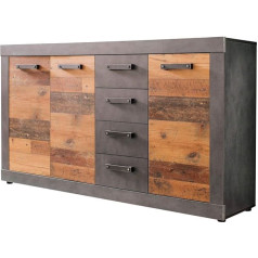 Newfurn Jamell.Three Industrial Sideboard, Vintage Sideboard, Multi-Purpose Cabinet, II, 151 x 86 x 37 cm (W x H x D), in Anthracite, Old Wood/Old Wood, Living Room, Bedroom, Dining Room