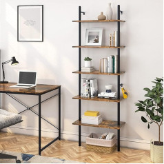 Bestier Bookcase Against Wall with 5 Shelves, 180 x 60 cm, High Cube Shelf with Metal Frame, Bookcase, Vintage Standing Shelf, Ladder Shelves, Book Shelves for Living Room, Bedroom, Office, Kitchen,