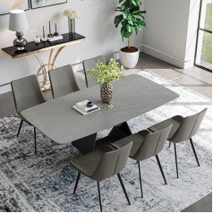 Povison Modern Dining Table 180 cm Grey Sintered Stone Top with Black Carbon Steel Base for 6 People (without Chairs)