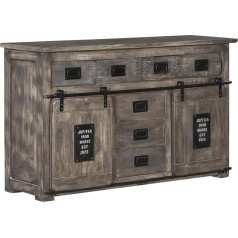 Massivmoebel24.De Railway #219 Wide Solid Wood Chest of Drawers Made of Mango Wood - Grey Varnished | 150 x 45 x 90 cm | 4 Compartments, 7 Drawers - with Sliding Doors | Sideboard Cabinet