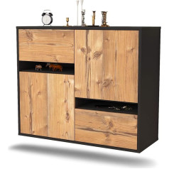 Dekati Irvine Hanging Sideboard (92 x 77 x 35 cm) Body Anthracite Matt - Front Wood Design Pine - Push to Open