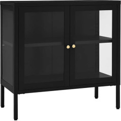 Vidaxl Sideboard Chest of Drawers Sideboard Side Cabinet Multi-Purpose Cabinet Standing Cabinet Bookcase Storage Cabinet Black 70 x 35 x 70 cm Steel Glass