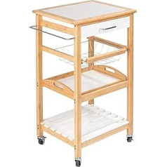 Wenko Finja Kitchen Trolley, Serving Trolley Made of Sustainable Bamboo/MDF in Scandi Style, Side Trolley with Drawer, Wire Basket, Removable Tray & Shelf, Versatile, 49 x 81 x 38 cm