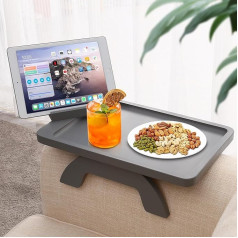 Sinwant Sofa Tray Non-Slip Wooden Bamboo Couch Tray Armrest, Sofa Tray Armrest as Sofa Shelf, Drink Holder Armrest Tray (Grey)