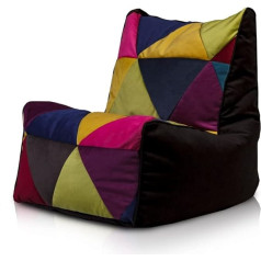 Ecopuf Solid Patchwork Design Microfibre Pouffe Chair with High Backrest 75 x 75 cm