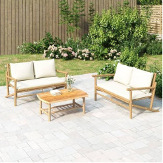 SKM 3-TLG. Garten-Lounge-Set mit Kissen Creme Bambus, Weight: 37.4 kg, 3156473