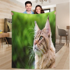 Ririx Überwurfdecke mit Katze auf grünem Hintergrund, für Bett, Couch, Sofa, Stuhl, Camping und Reisen, leichte Decke, Größe L (203,4 x 152,4 cm)