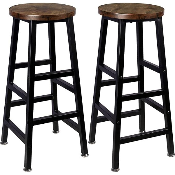 Tektalk Round Bar Stool Square Leg Vintage Rustic Brown Easy Assembly Home Kitchen Counter - Pack of 2