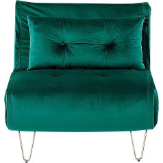Beliani Single Sofa Bed in Dark Green Velvet Fabric with Sleep Function and Cushion Vestfold
