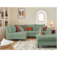 Lisa Design Rune – Ecksofa Links – 4-Sitzer – mit hocker – aus Bouclé-Stoff Salbeigrün