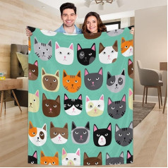 Ririx Überwurfdecke mit niedlichem Katzengesicht, für Bett, Couch, Sofa, Stuhl, Camping und Reisen, leichte Decke, groß (203,4 x 152,4 cm)